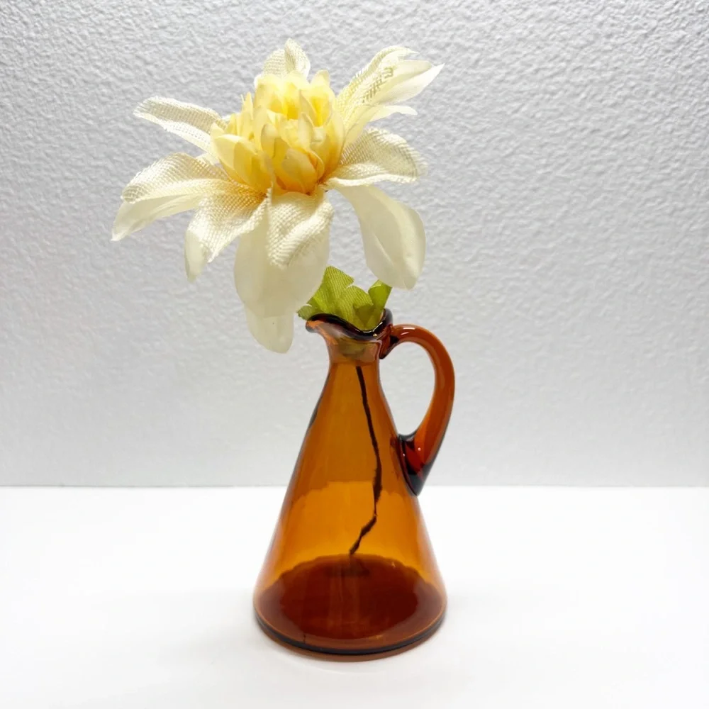 Vintage Brown Glass Fluted Pitcher Bud Vase